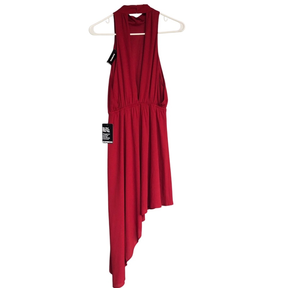 EXPRESS Women’s Dress Size XS Red N.W.T.Halter Asymmetrical Stretch Mock Neck.